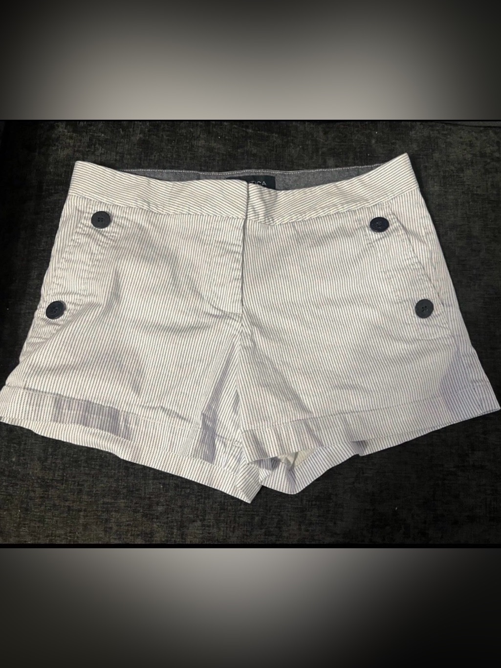 Nautica White With Navy Micro-Stripe High Waist Shorts